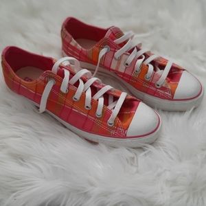 Pink & Orange Plaid Converse Shoes